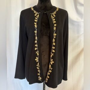 Designer Originals black silver & gold embroidered floral trim cardigan size M
